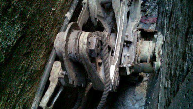 A photo provided by the New York City Police Department shows a piece of landing gear that authorities believe belongs to one of the airliners that crashed into the World Trade Center.