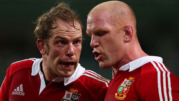 Fired up: Lions players Alun Wyn Jones and Paul O'Connell discuss tactics earlier in their Australian tour.