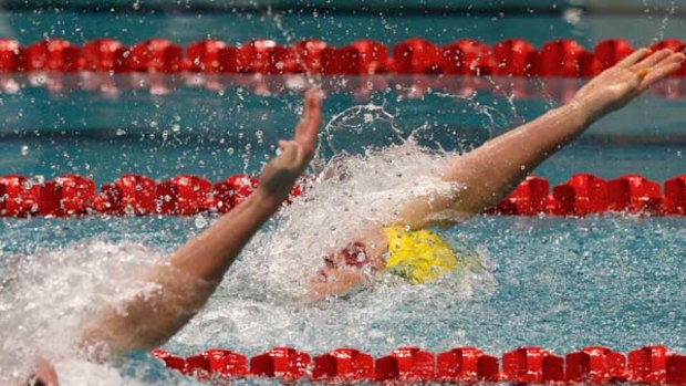 Making a splash ... Australia's  swimming stars Emily Seebohm, above, Leisel Jones, Jessicah Schipper and Alicia Coutts won relay gold last night.