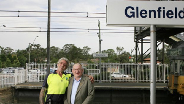 Terminating here ... union secretary Nick Lewocki, right,  who is retiring after 20 years with the railways, with a commuter at Glenfield, where he began his  career.