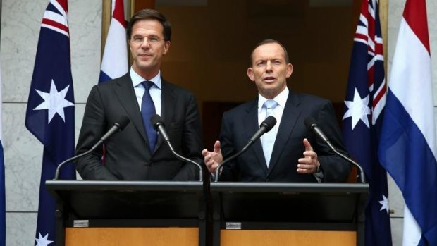 Netherlands Prime Minister Mark Rutte and Prime Minister Tony Abbott  on Thursday.
