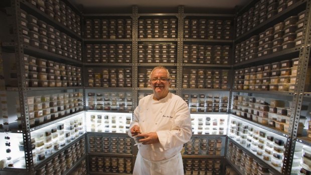 Chef Juan Maria Arzak in his San Sebastian  cooking laboratory pantry with seeds, fruits and plants from around the world.