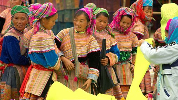 Flower Hmong women at the market in Bac Ha.