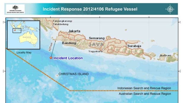 Capsized ... where the boat was spotted in the Indonesian search and rescue zone.