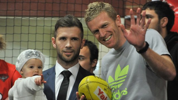 Mark McVeigh announces his retirement yesterday, pictured with  teammate Dustin Fletcher (right).