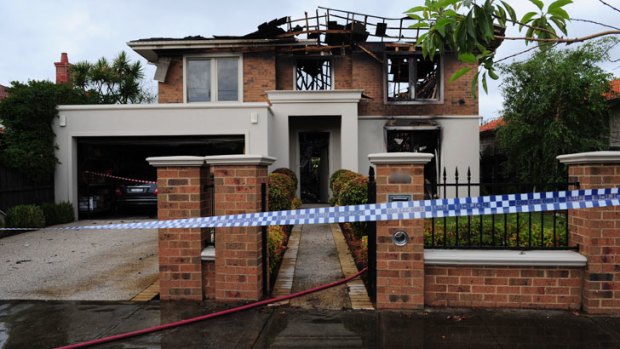 Severely damaged ... The fire ripped through the Sycamore Street home in Caulfield South.