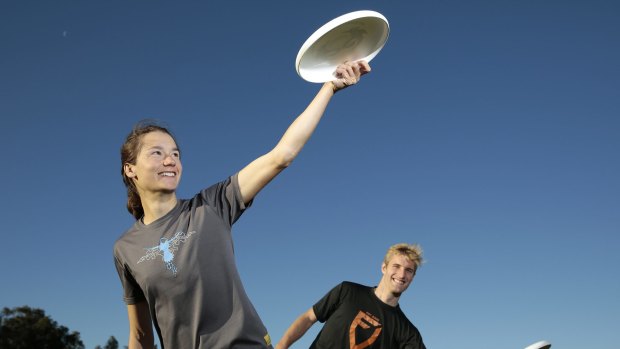 ACT women's team co-captain Adelaide Dennis with Phil Swan from men's team Fyshwick United ready for the Brisbane-Canberra invitational ultimate frisbee tournament being held in Canberra this weekend.   