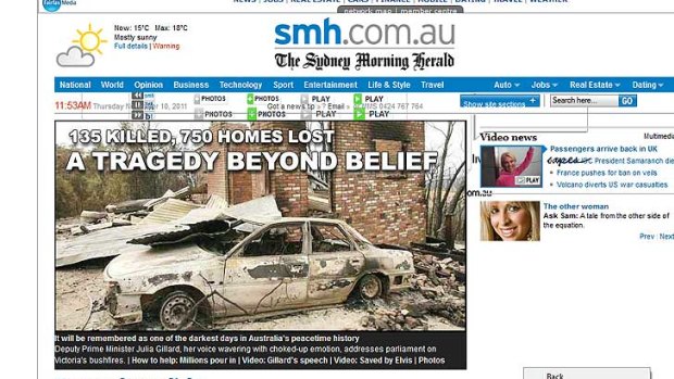Bug in the works ... the smh.com.au home page suddenly reverted to February 9, 2009.