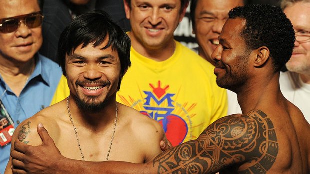 Punch parade: Manny Pacquiao, of the Philippines, and American Shane Mosley come shoulder to shoulder.