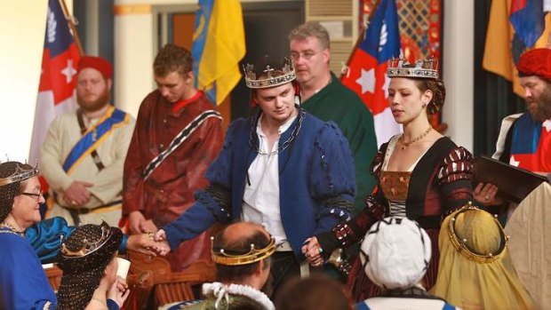 Lochac's new royal couple celebrate with their subjects.