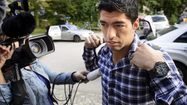 Luis Suarez arrives for a hearing at the international Court of Arbitration for Sports.
