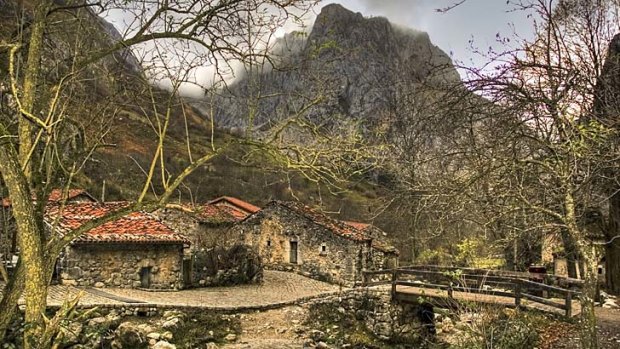The mountain village of Bulnes, nestled in the Picos de Europa.