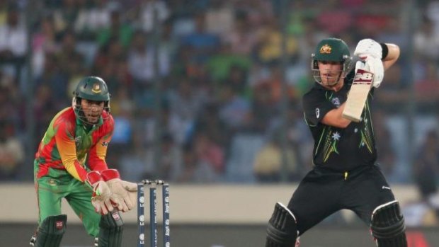 Australian opener Aaron Finch plays a drive during his knock of 71 that earned him the man of the match award.