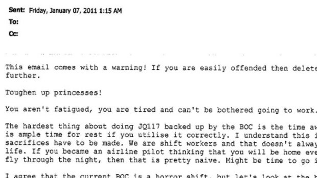 'Toughen up princesses!' ... The email sent to pilots.