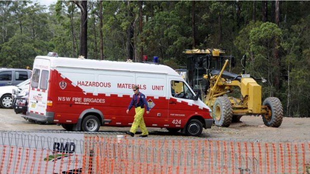 No radioactive material ... a hazmat team at the site, near Port Macquarie, where five road workers fell sick earlier this month.