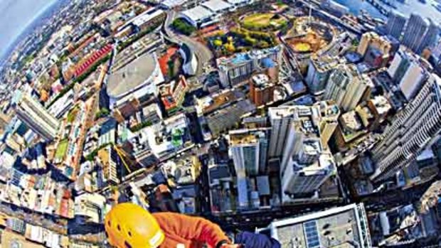 "Industrial abseiler'' ... Daniel Keyte at work. The Herald photographer Nick Moir saw him and persuaded him to take a snap of himself.