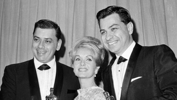 Oscar winner ... Robert B. Sherman, left, poses with Richard M. Sherman and Debbie Reynolds.