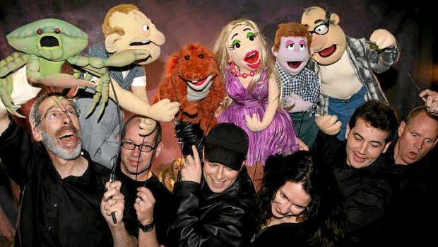 Puppeteers from <i>Puppet Up! </i>with some of the characters.