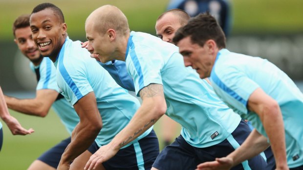 Melbourne City players train on Friday.