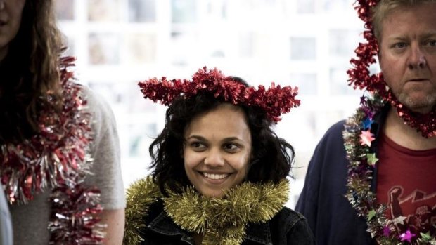 Revelling in it: Miranda Tapsell rehearses for A Christmas Carol.