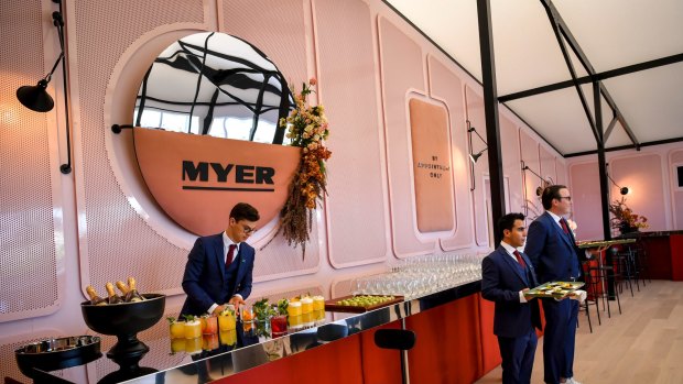 Myer has chosen a French atelier theme in its textured and colourful marquee.
