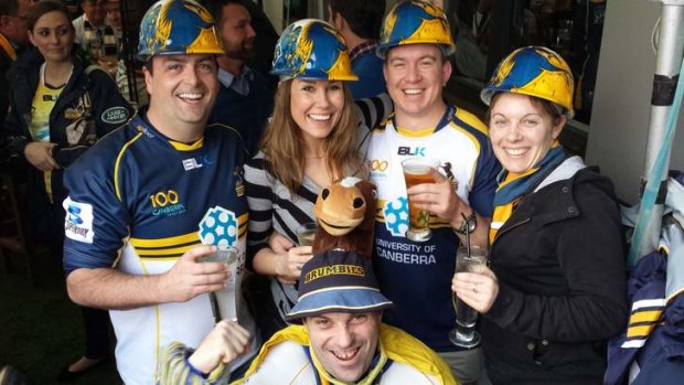 Brumbies fans Laura Wright, Matt Sutherland, Kate Inman, Ben Cuttriss and Trevor (aka Brumbies Man) are in Waikato to see the Brumbies take on the Chiefs.