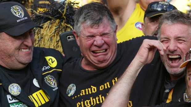The tears flow: Richmond fans are overcome with emotion on Saturday.