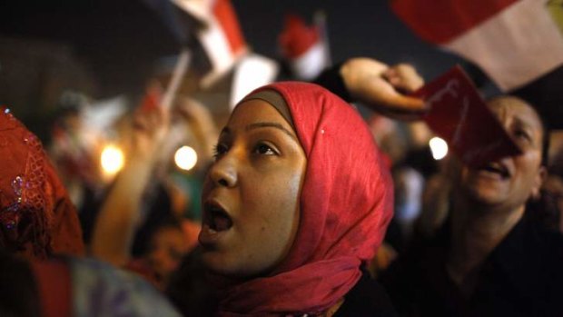 Protesters chant anti-Mursi and anti-Muslim Brotherhood slogans as they wait in Tahrir square ahead of President Mohamed Mursi's public address, in Cairo June 26, 2013.