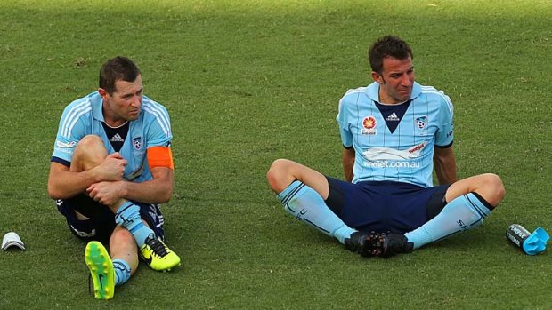 Another defeat: Brett Emerton and Alessandro Del Piero of Sydney FC after losing to Perth Glory.