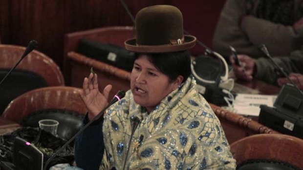 Bolivia's deputy Mercedes Aguilar addresses a congress session.