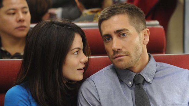 The final train ride ... Christina (Michelle Monaghan) and Colter Stevens (Jake Gyllenhaal) in <i>Source Code</i>.