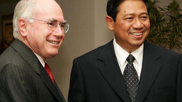 Former prime minister John Howard with then president-elect Susilo Bambang Yudhoyono before SBY's inauguration in 2004.