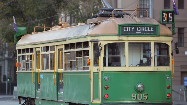 One of the iconic W-Class trams on Melbourne's City Circle route.