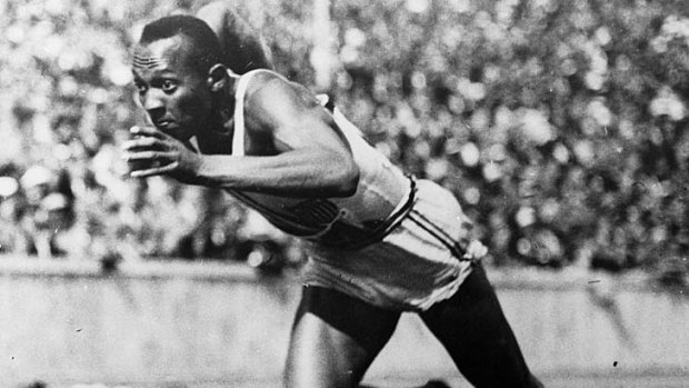 Jesse Owens in the 200 metres heats at the 1936 Olympics.