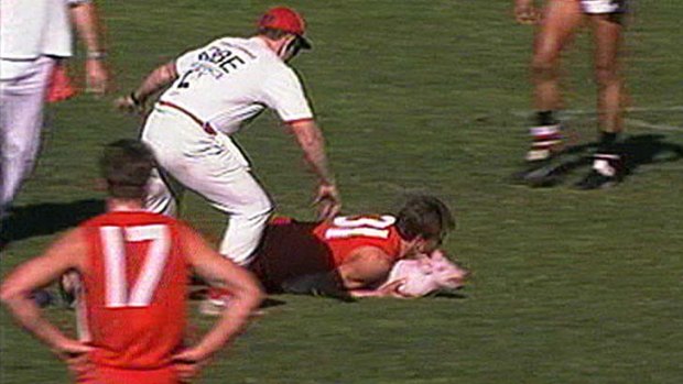 An elusive catch ... 'Plugga' the pig was let loose at the SCG in 1993 and was eventually caught by Darren Holmes.