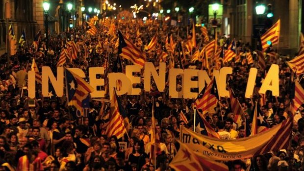 Watching: Pro-independence demonstrators in Barcelona.