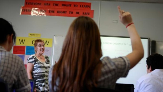 Teacher Meredith Young of Charles La Trobe College applies behaviour management techniques in her classroom.