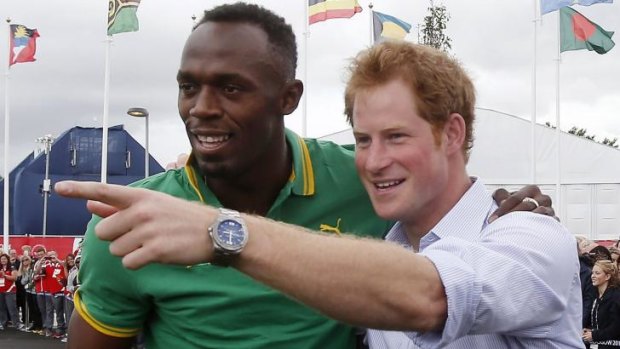Bolt from the .... Prince Harry with Usain Bolt in Glasgow.