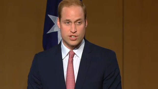 Prince William speaks at Parliament House, Canberra.
