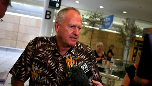 Rex Gardner, deported publisher of the <i>Fiji Times</i> newspaper, arrives in Sydney yesterday.