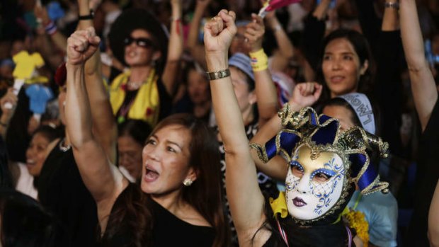 Anti-government protesters in Bangkok protest against the amnesty bill.