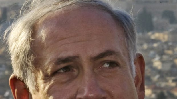 Benjamin Netanyahu at the Mount of Olive overlooking the The Dome of the Rock in the Old city of Jerusalem in February 2009.
