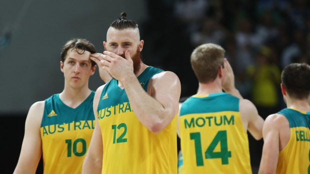 Narrow loss does not satisfy Boomers: Cameron Bairstow, Aron Baynes, Brock Motum and Matthew Dellavedova after Australia lost to the United States in Rio de Janeiro.