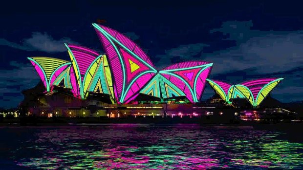 Computer rendering of The Spinifex Group's lighting of the Opera House sails.