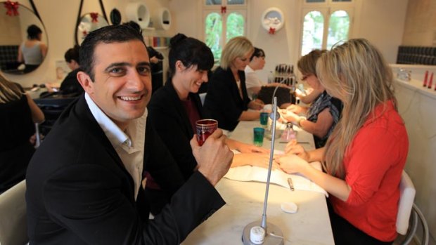 Nick Gill, Janine Kennedy and Victoria Morish from Di Jones Real Estate having manicures at 'Polished' in Woollahra. Photo by Tamara Dean.