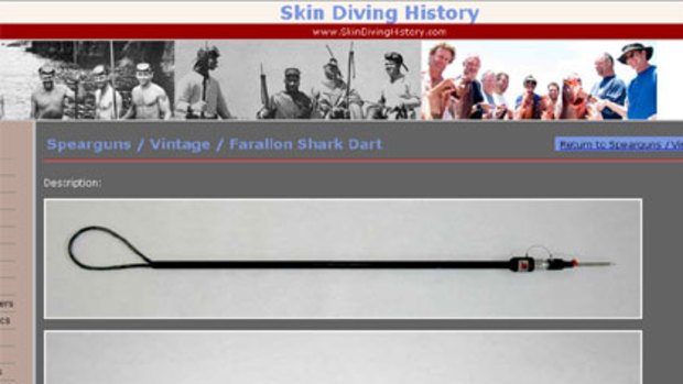 A screengrab from skindivinghistory.com shows a gas-powered shark dart.