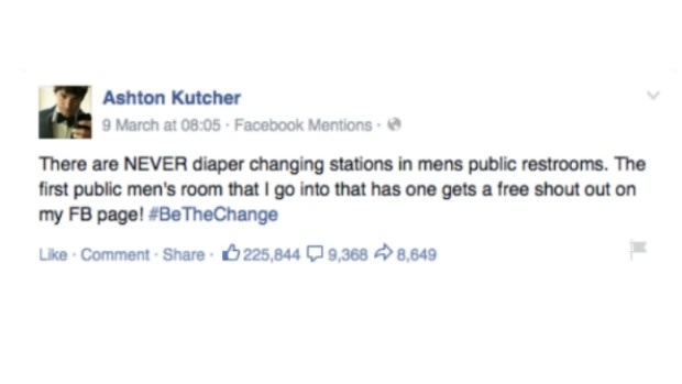 Ashton Kutcher's message on Facebook.