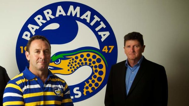 Parting ways: Parramatta CEO Ken Edwards, right, pictured with coach Ricky Stuart, is set to leave the Eels.
