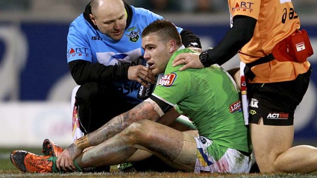 Knock &#8230; Josh Dugan has been ruled out for Canberra's crunch clash against the Warriors.