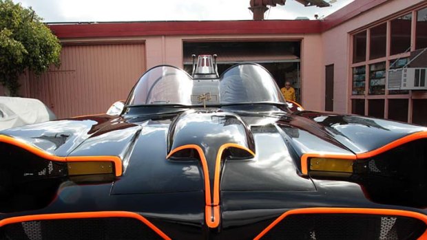 The Batmobile, created by George Barris, sits in a garage in North Hollywood.